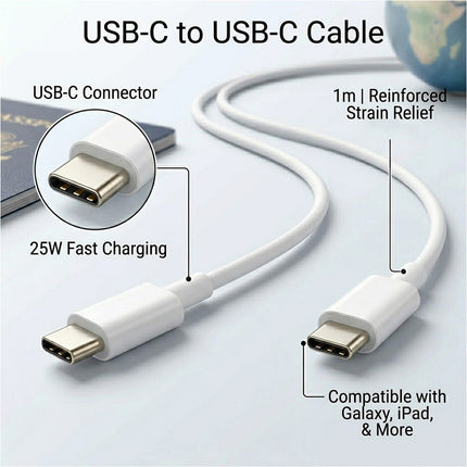 White PD 25W Fast Charger Power Adapter Samsung Type C Wall USB-C Cable Google Oppo