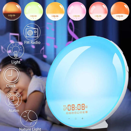 Colored Sunrise Wake-up Light Sunset Simulation Alarm Clock FM LED Night Lamp