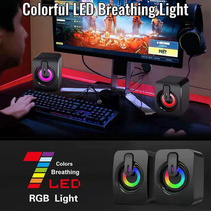 Surround Sound System LED Speakers Gaming Bass USB Wired for Computer PC OD