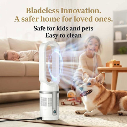 White 2-in-1 Cooling & Heating Bladeless Tower Fan with Remote