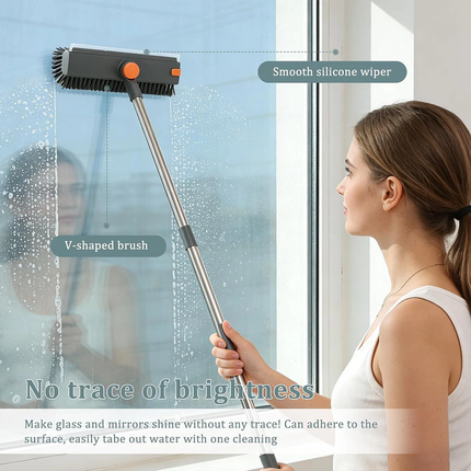 3-in-1 Long Handle Floor Scrub Brush 360° Rotation Head Scrubber for Bathroom