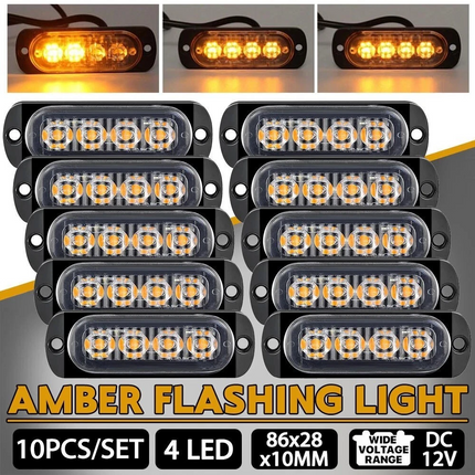 10x Amber 4 LED Car Truck Emergency Beacon Warning Hazard Flashing Strobe Light