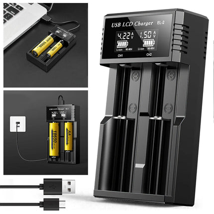 18650 Battery Charger 2 Bay Battery Charger LCD Display For Rechargeable Battery