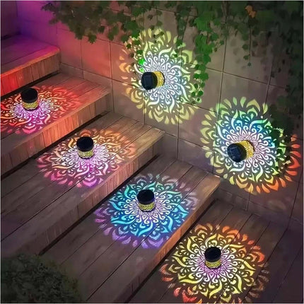 2Pcs Colorful Solar Mandala Wall Light Outdoor Garden Fence Projector Lamp Patio Ambient Light