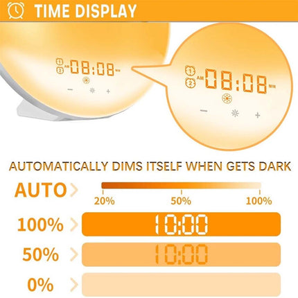 Colored Sunrise Wake-up Light Sunset Simulation Alarm Clock FM LED Night Lamp