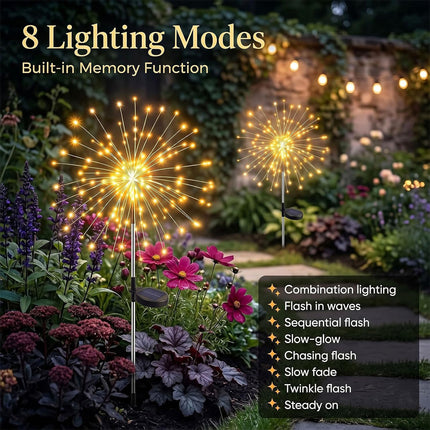2Pack Solar Powered Garden Outdoor Lights Firework Yard Pathway Christmas Lights Warm