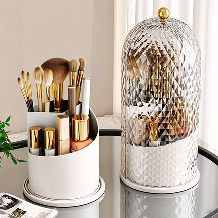 360° Rotating Makeup Brush Holder Cosmetic Organizer Storage Box with Lid