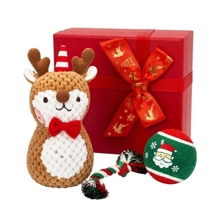 Festive Elk Christmas Dog Toy Set with Durable Cotton Rope and Soft Plush Ball Chew Toys