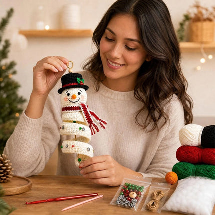 Crochet Christmas Tree Spiral Ornament DIY Kit Christmas Tree Crochet Craft Kit Snowman