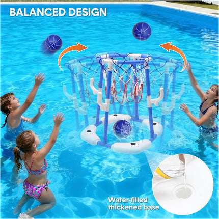 Pool Basketball Hoop Set Floating Pool Toy Game with 4 Balls 12 Circles and Pump