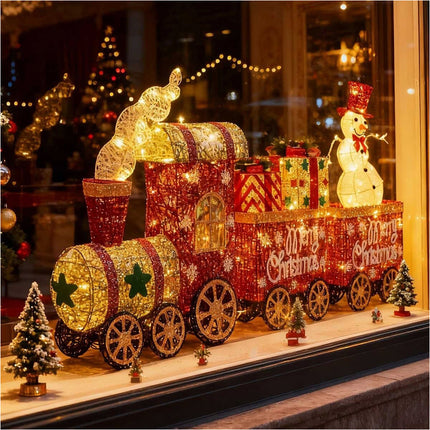 Lighted Christmas Decorations 3 Trains Snowman Light up Front Yard Solar Powered