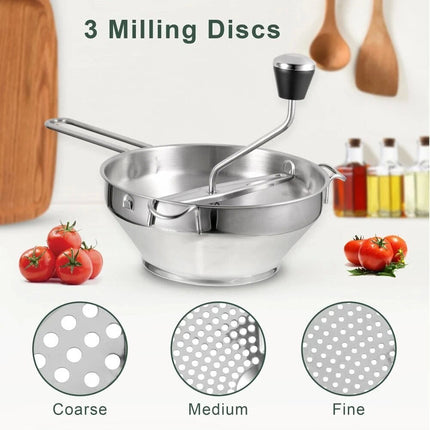Rotary Food Mill Stainless Steel Heavy Duty Manual Press