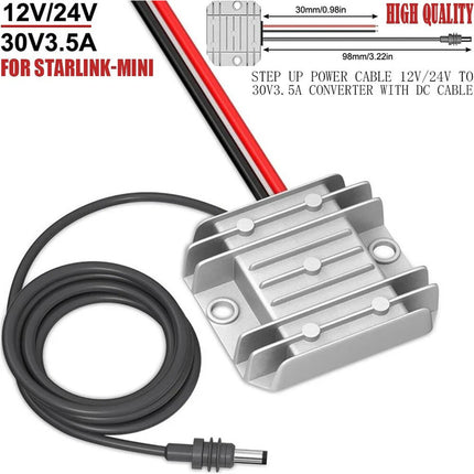 Step Up Power Adapter 12V/24V To 30V3.5A Converter W/ DC Cable For Starlink-Mini