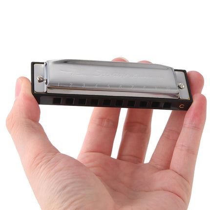 Harmonica 10 Holes Key of C SILVER w/ Case Blues Harp Stainless Steel