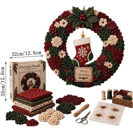 3D Fabric Christmas stocking Wreath 30CM DIY Xmas Garland Baubles Ornaments Party