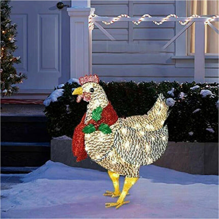 Xmas LED Light-up Chicken with Scarf Christmas Yard Art LED Ornaments