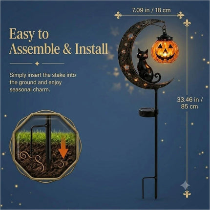 Solar Halloween Black Cat Pumpkin Moon Garden Stake Light Outdoor Yard Decor LED