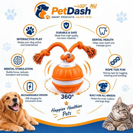 1-2PCS Interactive Smart Dog Ball with Swing Rope Tail | USB Rechargeable
