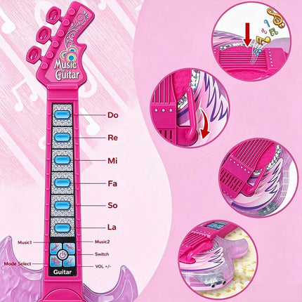 Guitar and Microphone Set with Music&Colorful Light Karaoke Toys Gift