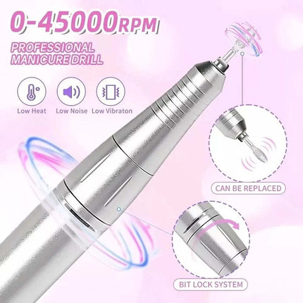 45000RPM Rechargeable Portable Nail Drill File Machine Manicure Pedicure Art