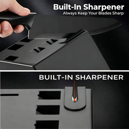 Professional 14Pcs Kitchen Knife Set with Wooden Block & Built-In Sharpener
