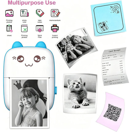 Blue Mini Portable Pocket Bluetooth Thermal Printer Wireless Photo Inkless Sticker