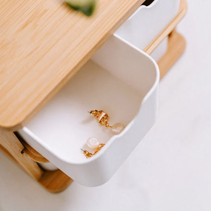 3 Tier Bamboo Storage Drawer Unit, Natural Wooden Desk Organizer Box Rack
