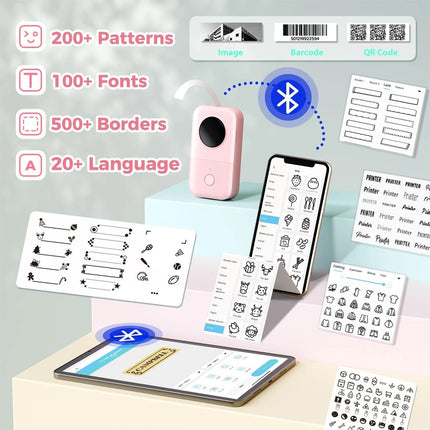 D30 Bluetooth Label Maker Machine Portable Sticker Barcode Thermal Label Printer   (Rosa Drucker+ 1 Rollenpapier)