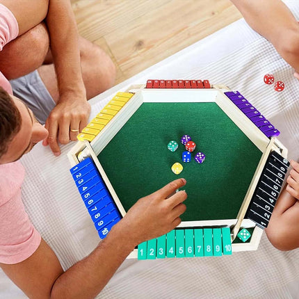 6 Players Shut The Box Dice Game Wooden Board Tabletop Math Game with 12 Dice