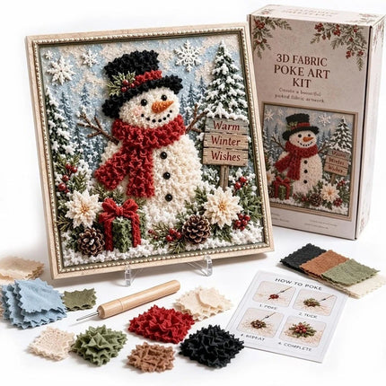 3D Christmas Fabric Poke Art Kit, DIY Punch Craft Set with Frame Decor
