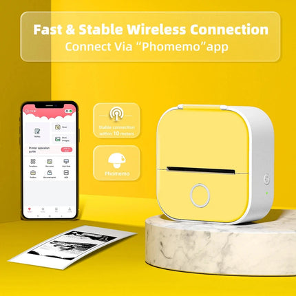 T02 Mini Pocket Bluetooth Thermal Printer Wireless Photo Inkless Sticker Yellow