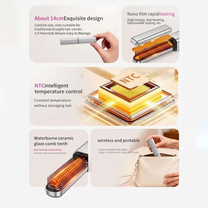 White Cordless Mini Hair Straightener Brush USB Rechargeable