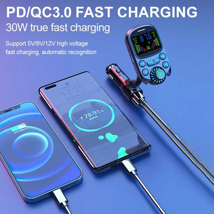 Wireless Car Bluetooth FM Transmitter MP3 Player PD USB Fast Car Charger Adapter
