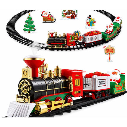 Battery Operated Toy Train With Light & Sound Around Christmas Tree Track Set Steam Train