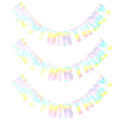 3 Pcs Happy Birthday Party Banner Flag Hanging Decoration Bunting Garland Clear