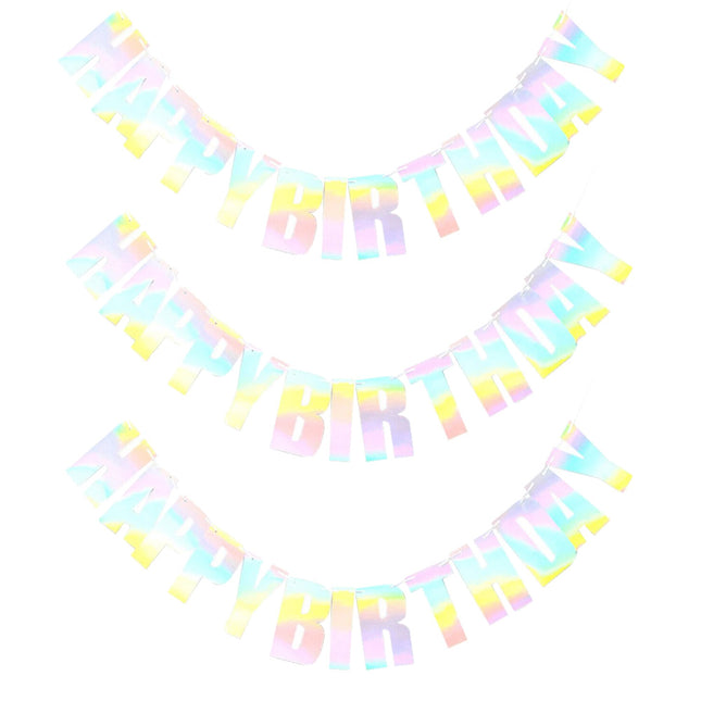 3 Pcs Happy Birthday Party Banner Flag Hanging Decoration Bunting Garland Clear
