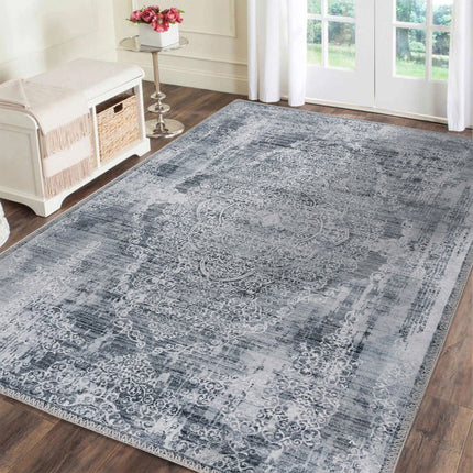 Extra Large Silver Grey Paisley Persian Style Rug, Indoor Household Floor Carpet