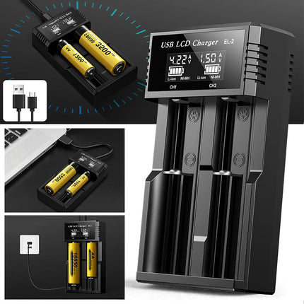 18650 Battery Charger 2 Bay Battery Charger LCD Display For Rechargeable Battery