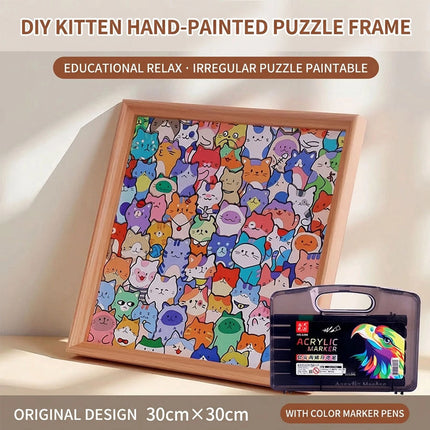 DIY Wooden Cat Puzzle Frame, Wooden Coloring Puzzle, Cat Puzzles Decor