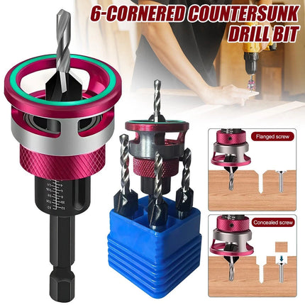 6PCS Woodworking Countersink Drill Bit Set with Adjustable Depth Stop Control