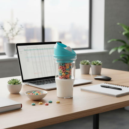 2Pcs Crunch Cup Plastic Cereal Cup Leak-Proof Cereal Tumbler On-the-Go Portable（Yellow And Blue）