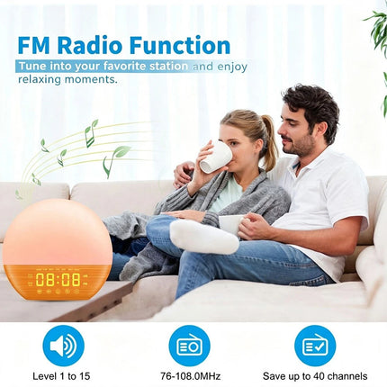 Sunrise Alarm Clock FM Radio White Noise Sleep Aid Night Lamp Bluetooth Speaker