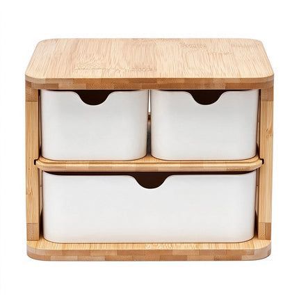 3 Tier Bamboo Storage Drawer Unit, Natural Wooden Desk Organizer Box Rack