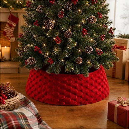 Foldable Tree Bottom Decoration Round Xmas Tree Base Decor Family Holiday Red
