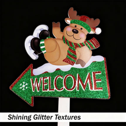 4PCS Christmas Decor Glitter Santa Reindeer Yard Garden Signs Stakes Lawn Ornaments