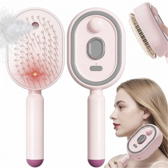 Pink Electric Scalp Massage Comb Red Light Hair Care Brush Rechargeable Head Massager