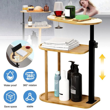 Bamboo Shower Shelf Bathroom Rack Storage Organiser Caddy 3 Tier 360° Rotating