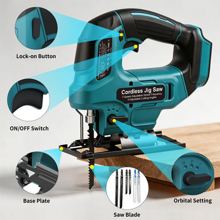 Brushless Cordless Jigsaw Woodworking Cutting Tool Compatible with Makita 18V Battery