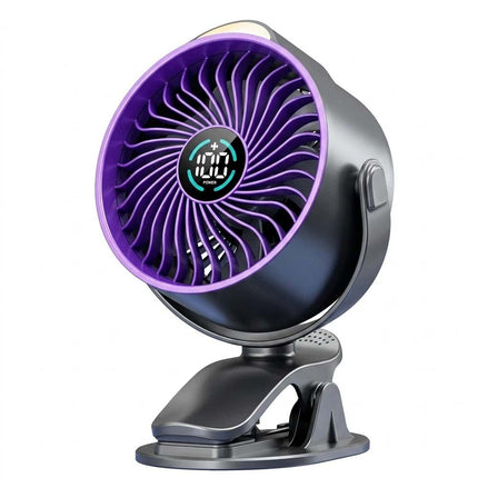 Rechargeable Turbine Clip-On Fan 100-Speed USB Desk Car Fan with LED Display
