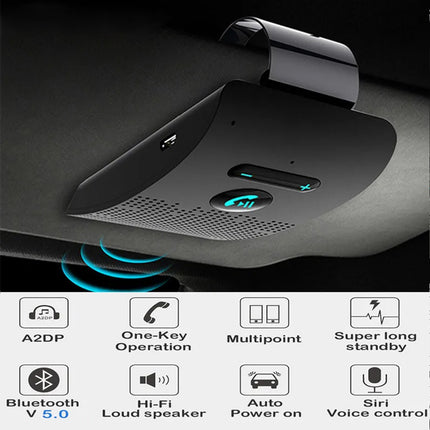 Car Bluetooth Handsfree Speaker Kit with Sun Visor Clip Mount Black Car Audio Receiver Clip-on Device